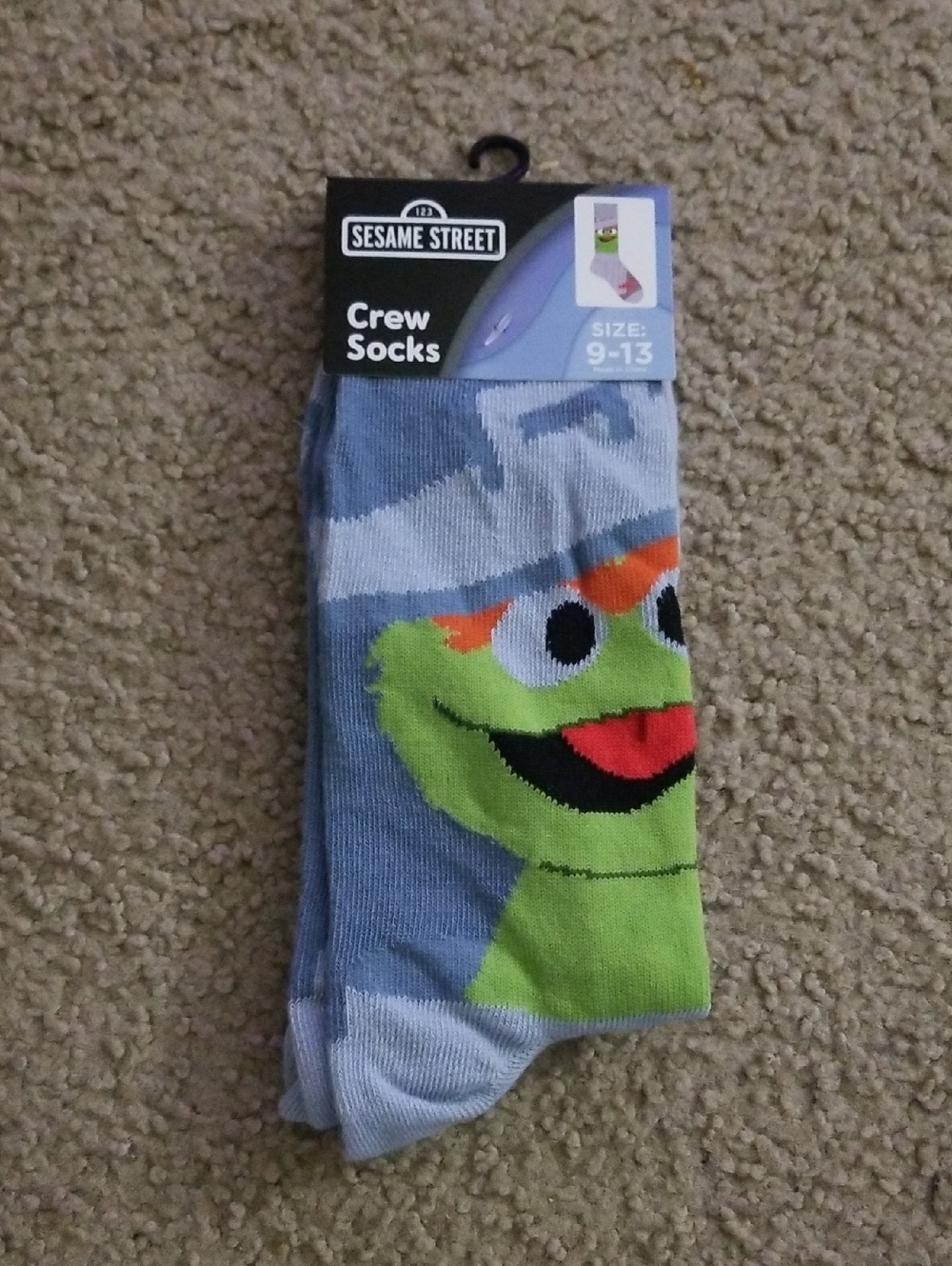 Sesame Street Oscar the Grouch Crew Socks - Light Blue, Green & Orange